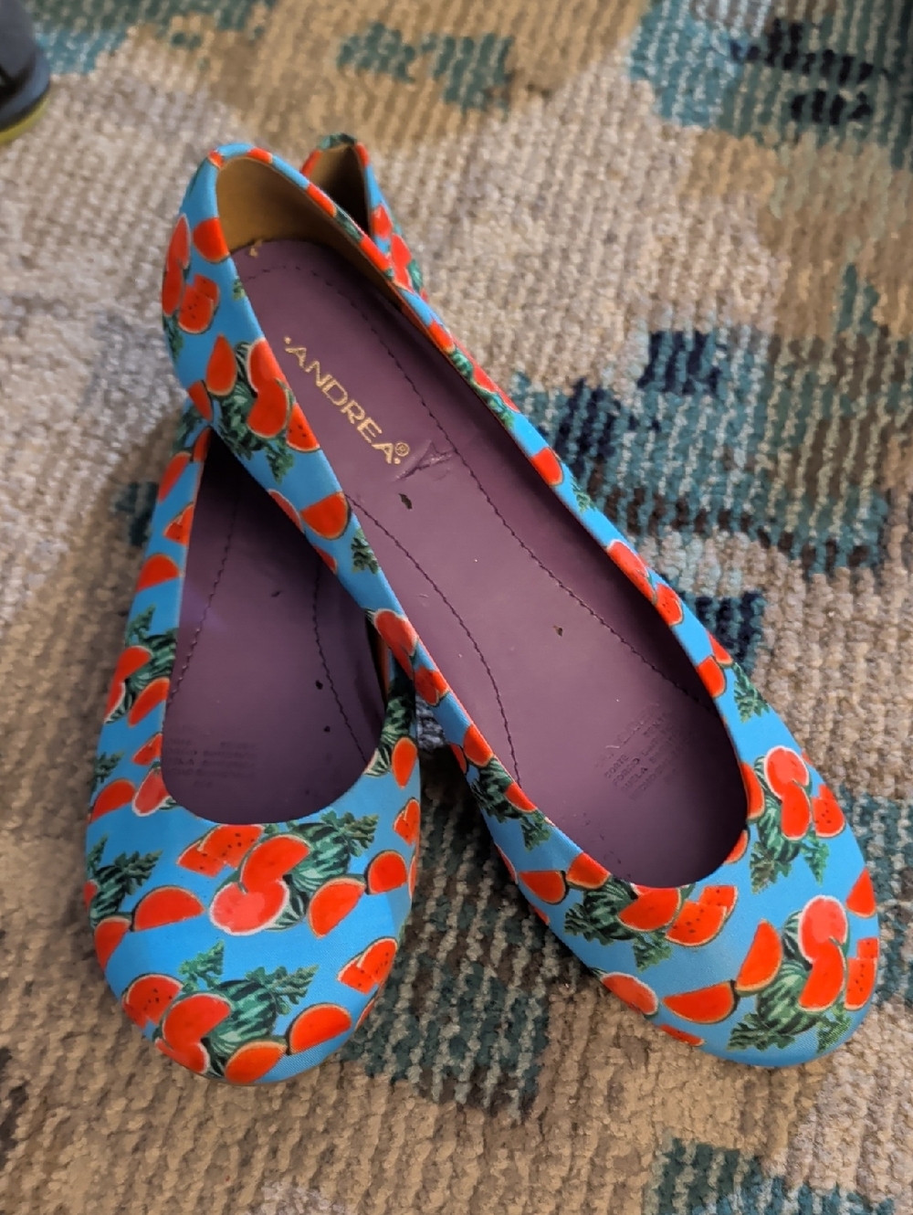 ANDREA FENZI Blue Flats with Orange Fruit Print